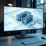 3D CAD model on a computer screen with detailed technical drawings, schematics, and photorealistic renderings, highlighting the use of CAD software in product design, engineering, and manufacturing. Displaying precision and innovation in a high-tech workspace.